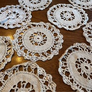 Vintage Hand Crocheted Drink Glass Doilies – Set of Eleven, Fantastic Condition